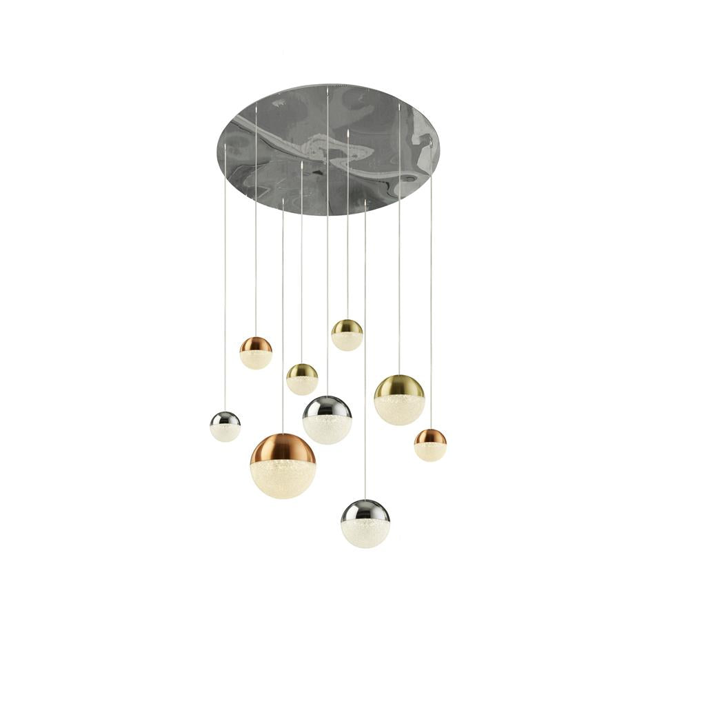 Searchlight Planets 9Lt Pendant - Chrome Finish With Copper, Chrome, Satin Brass Caps & Crystal Sand 4519-9