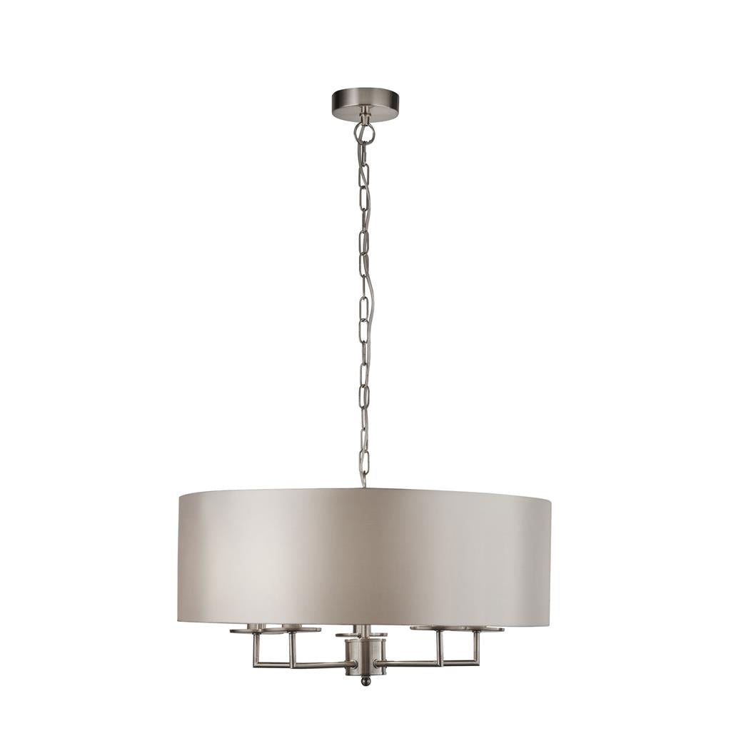 Searchlight Knightsbridge 5Lt Satin Silver Pendant With Silver Faux Silk Shade 4785-5Ss