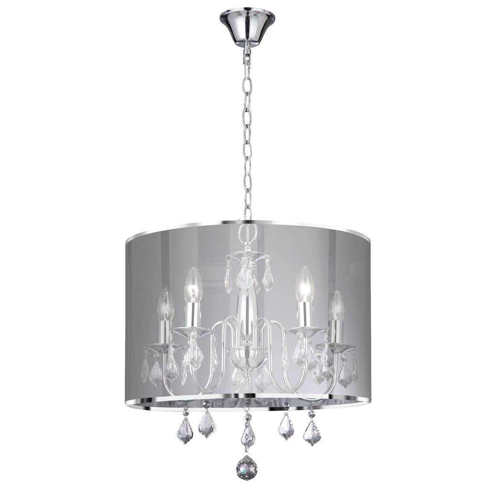 Searchlight Venetian - 5Lt Ceiling, Chrome, Clear Crystal Glass, Silver Shade 4805-5Cc