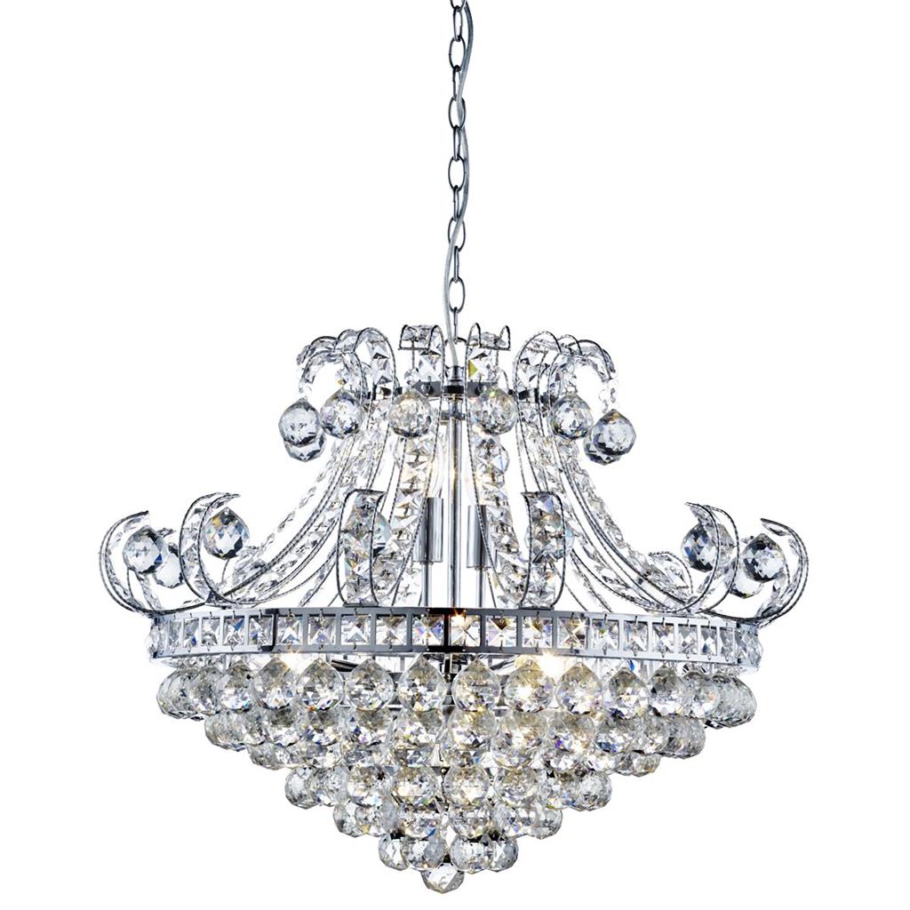 Searchlight Bloomsbury 6Lt Crystal Tiered Chandelier, Chrome, Clear Crystal Deco 5046-6Cc