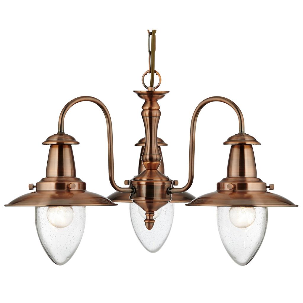 Searchlight Fisherman - 3Lt Ceiling, Copper With Seeded Glass Shades 5333-3Cu