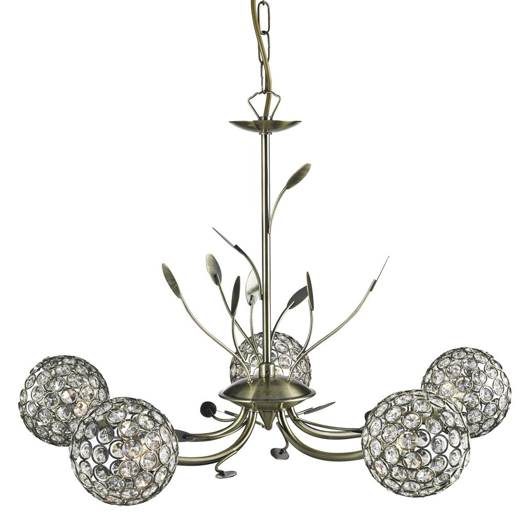 Searchlight Bellis Ii - 5Lt Ceiling, Antique Brass, Clear Glass Deco Shade 5575-5Ab