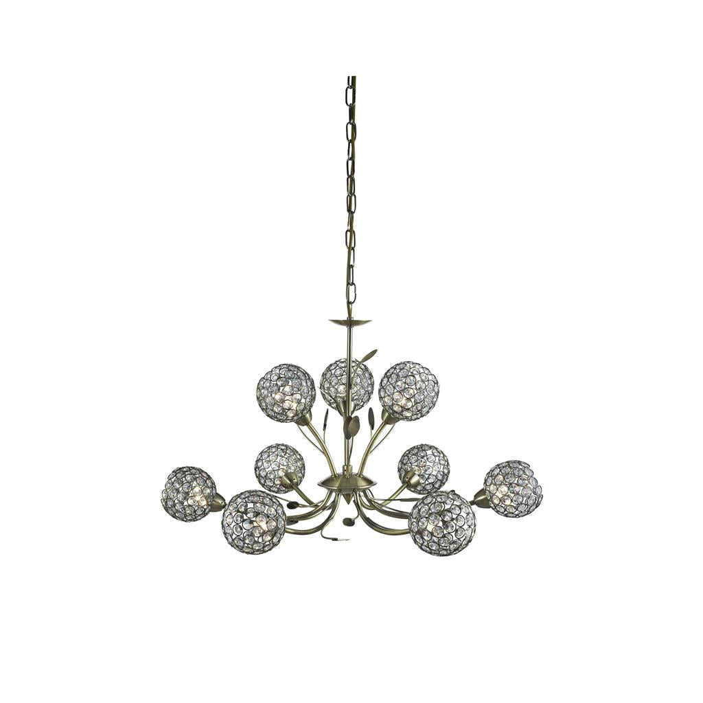 Searchlight Bellis Ii - 9Lt Ceiling, Antique Brass, Clear Glass Deco Shade 5579-9Ab