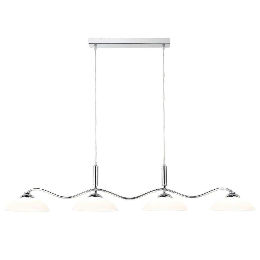 Searchlight Alexis Led Bar Lights - Pendant 4Lt Chrome Bar/Matt Opal White Glass Shades 6184-4Cc