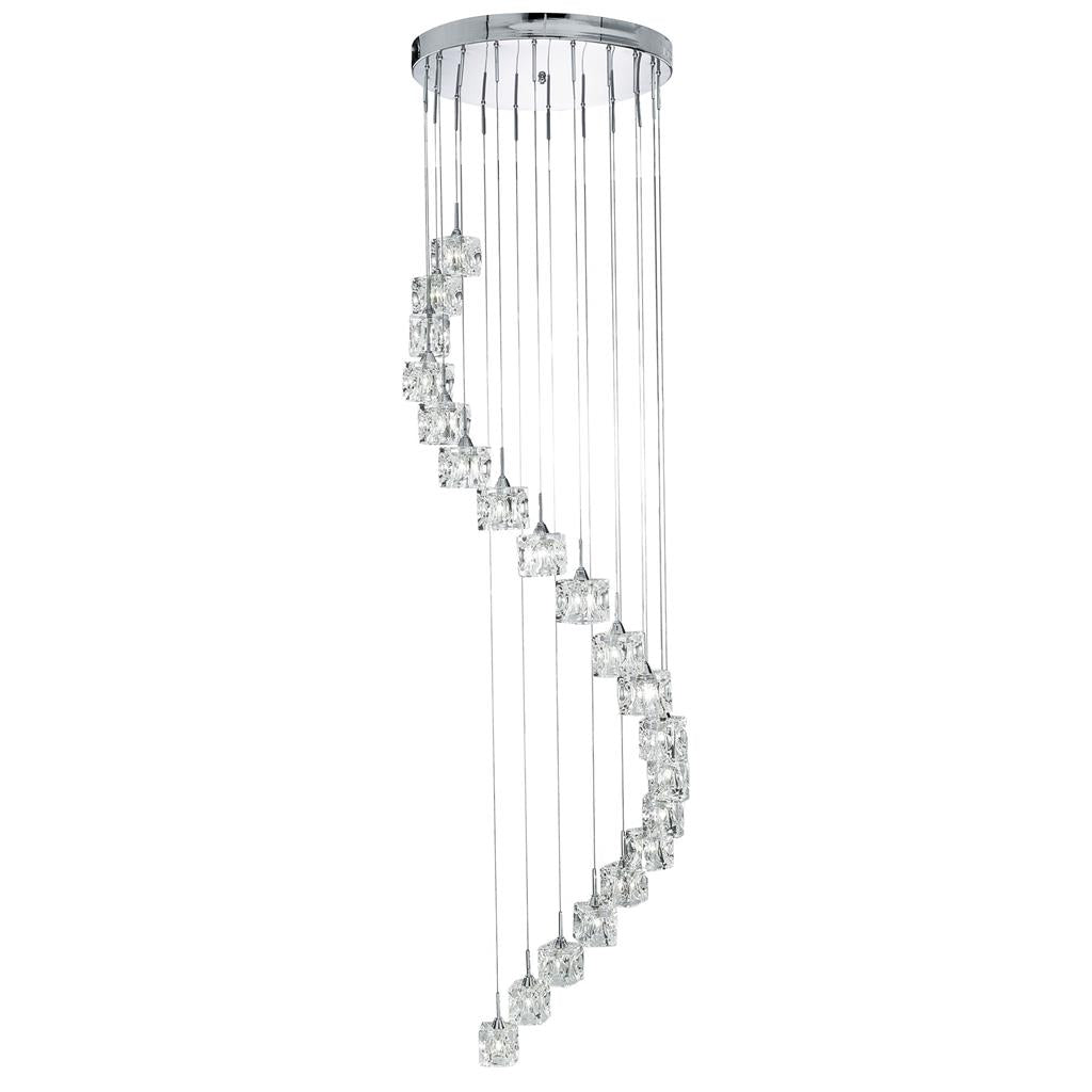 Searchlight Ice Cube (Dim) Led - 20Lt Multi-Drop (Height 180Cm), Clear Glass, Chrome 6720-20-Led