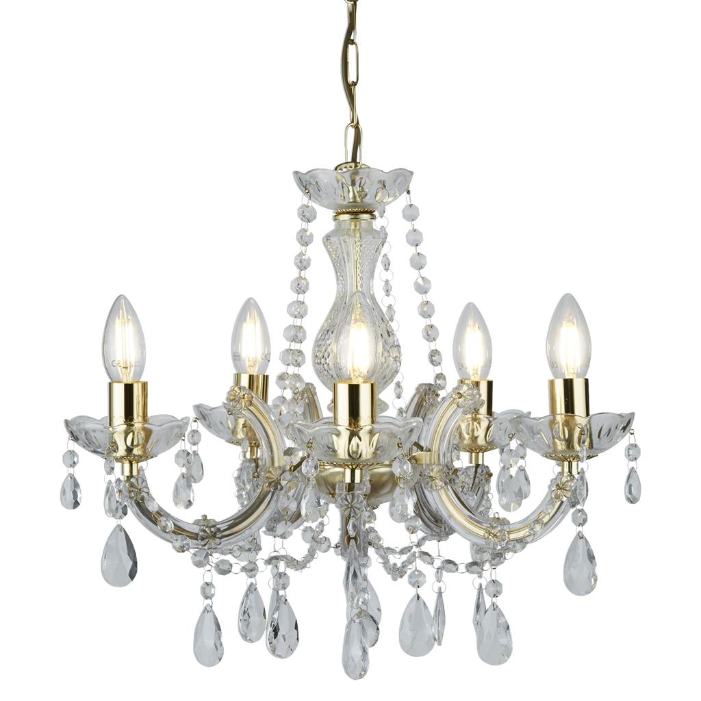 Searchlight Marie Therese - 5Lt Ceiling, Polished Brass, Clear Crystal Glass 699-5