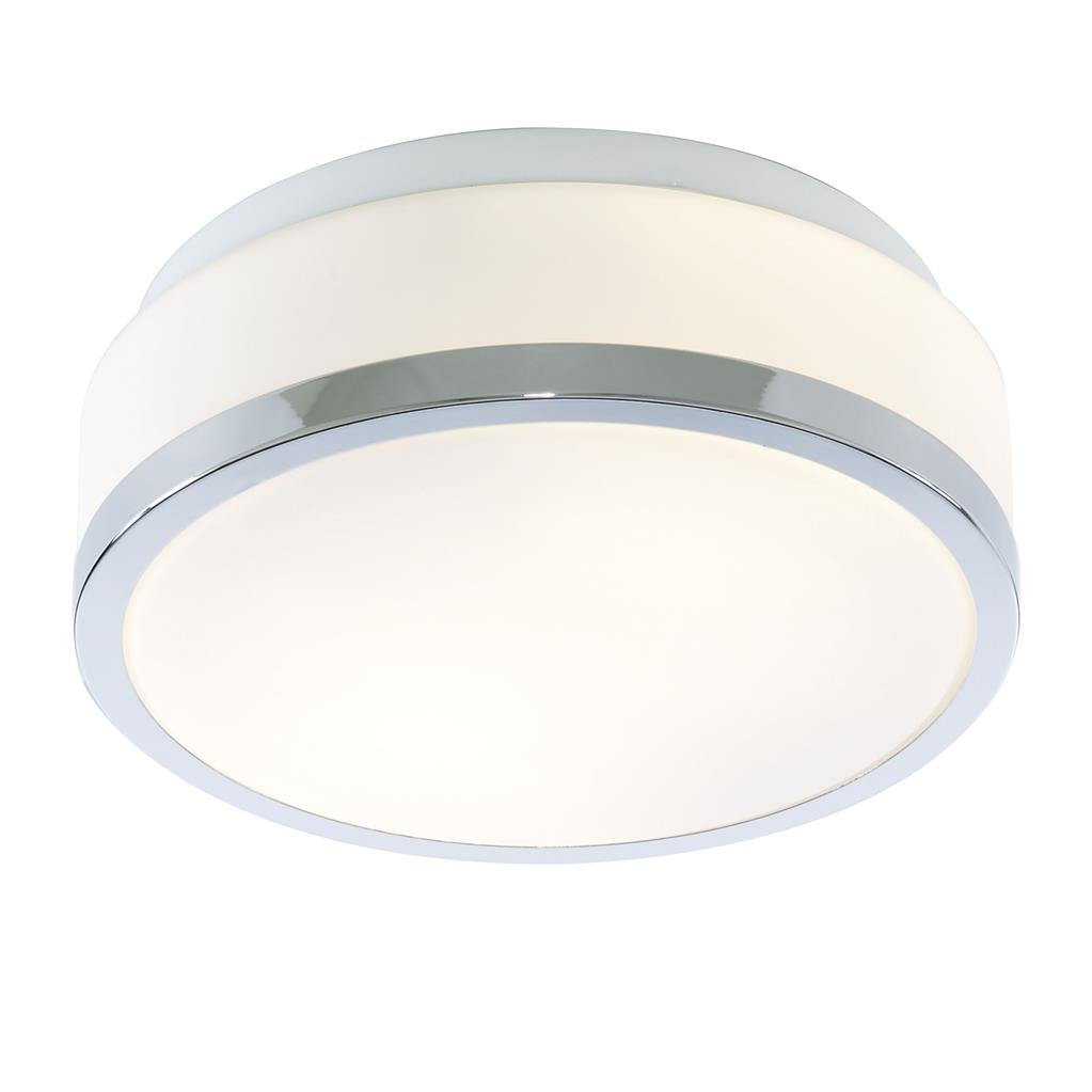 Searchlight Cheese - Bathroom - Ip44 2Lt Flush, Opal White Glass Shade With Chrome Trim Dia 23Cm 7039-23Cc