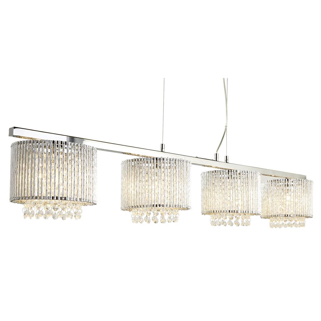 Searchlight Elise Ii 4Lt Ceiling Bar, Clear Crystal Drops, Aluminium Tubes Trim, Chrome 7094-4Cc