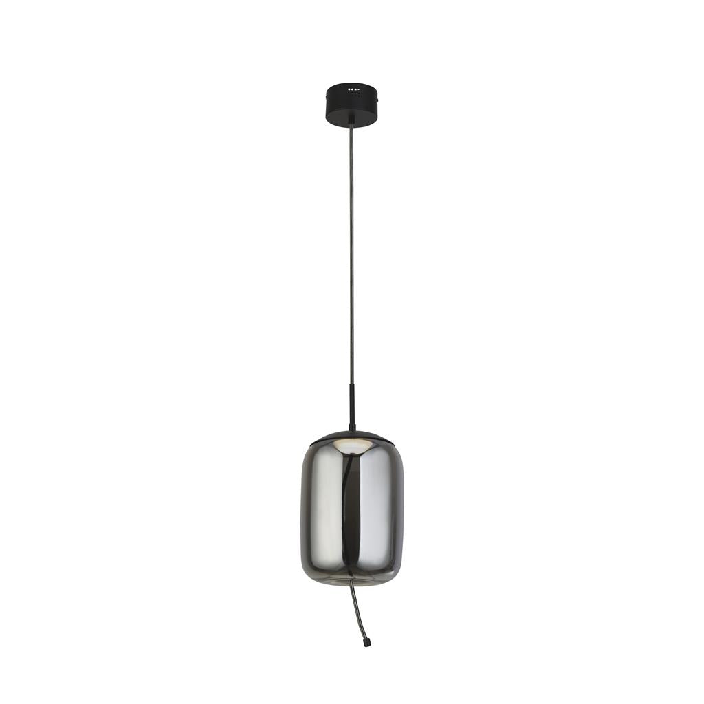 Searchlight Lisbon 1Lt Led Pendant,Black And Smoked Glass 75132-1Sm