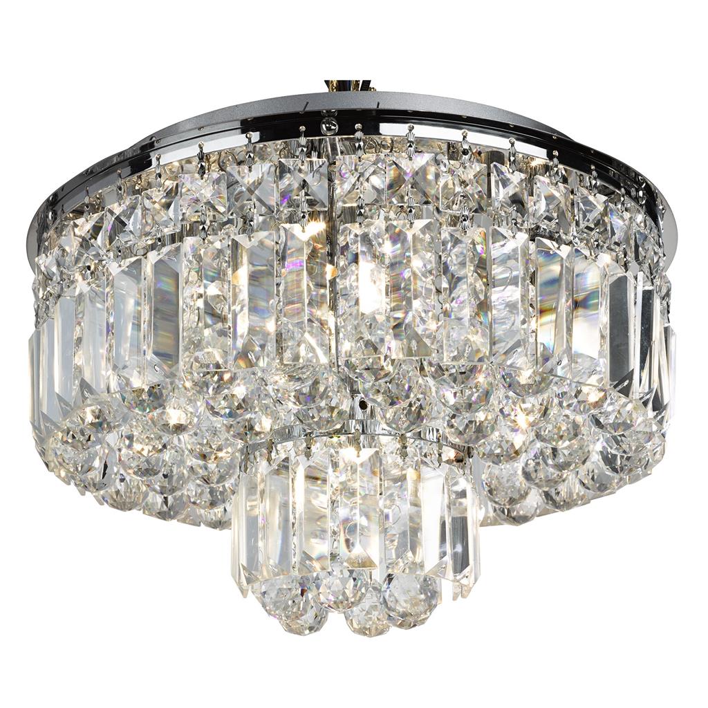 Searchlight Hayley - 5Lt Flush Ceiling, Chrome With Clear Crystal Coffins Trim & Ball Drops 7755-5Cc