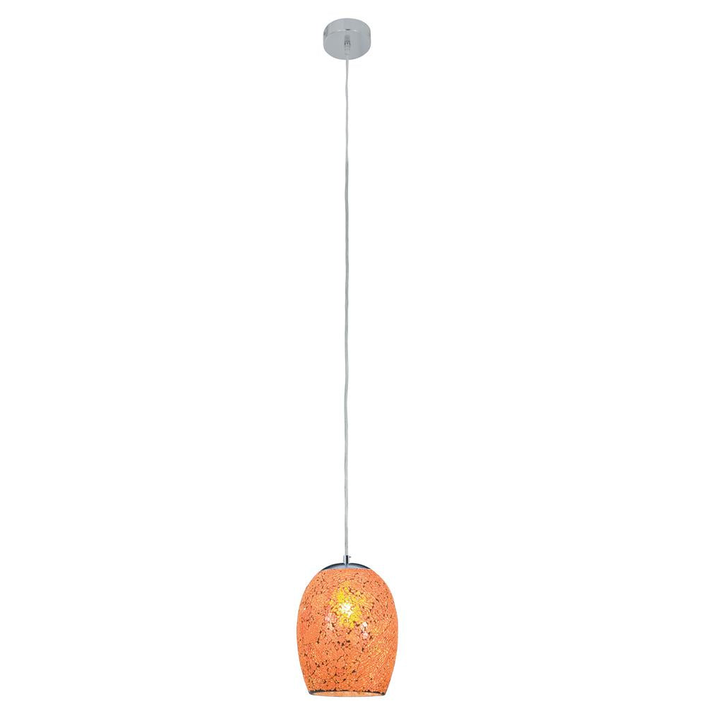 Searchlight Crackle - 1Lt Pendant, Orange Mosaic Glass & Satin Silver Suspension 8069Or