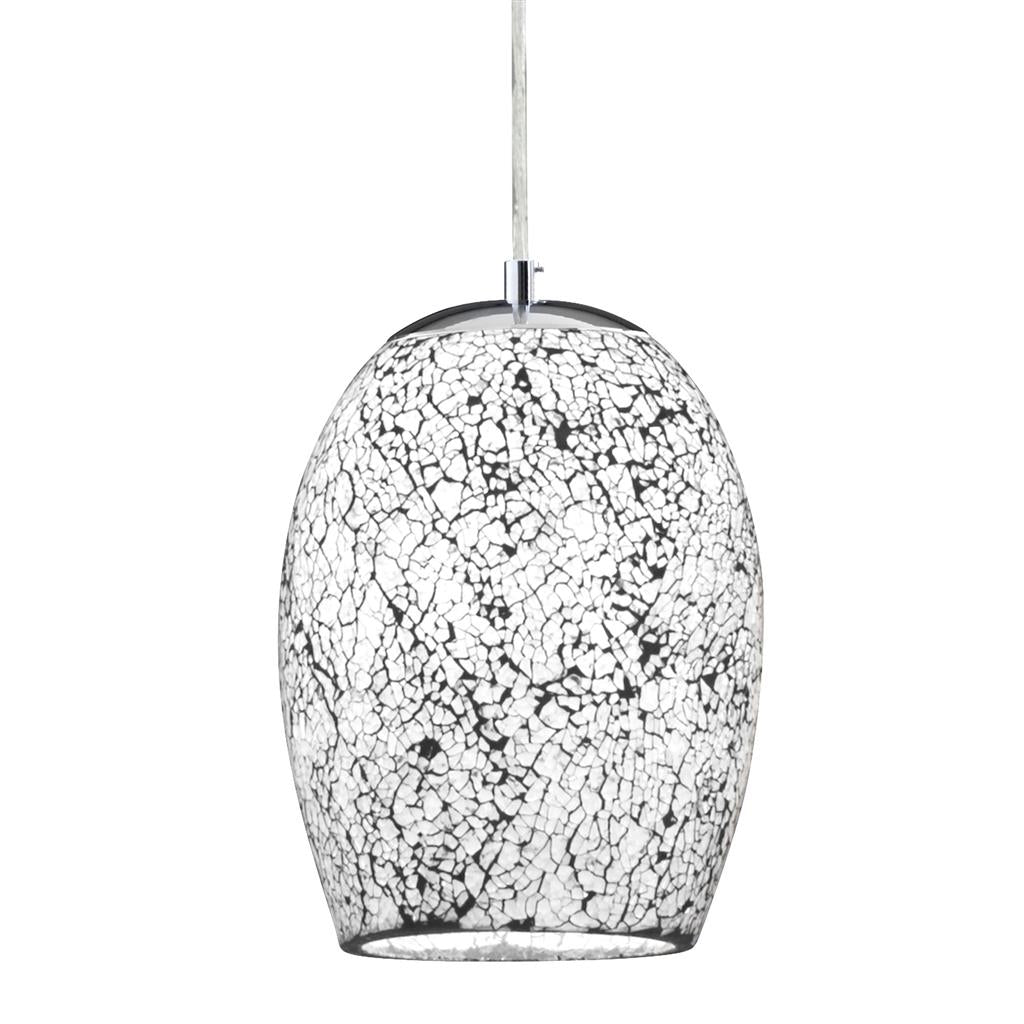 Searchlight Crackle - 1Lt Pendant, White Mosaic Glass & Satin Silver Suspension 8069Wh