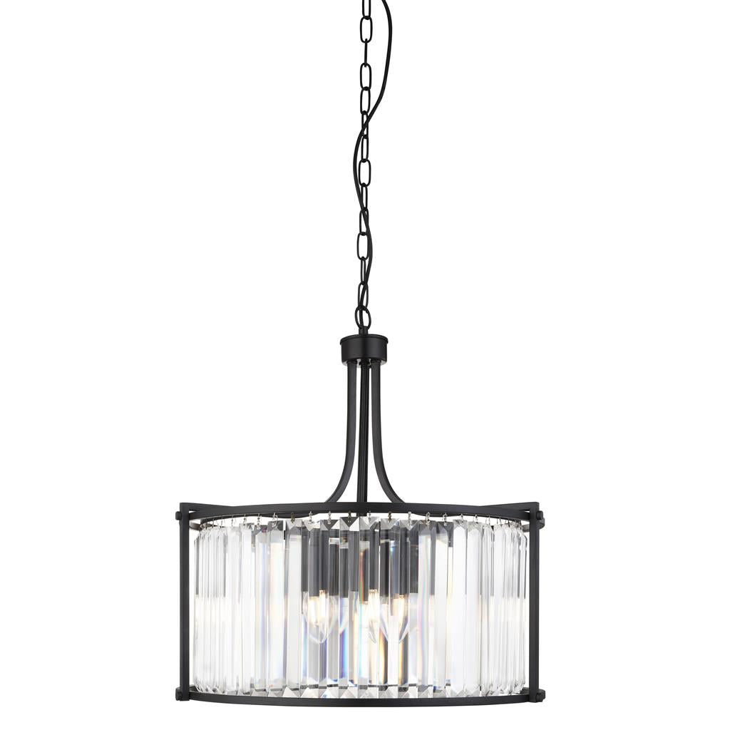 Searchlight Victoria 5Lt Drum Pendant, Matt Black With Crystal Glass 8295-5Bk