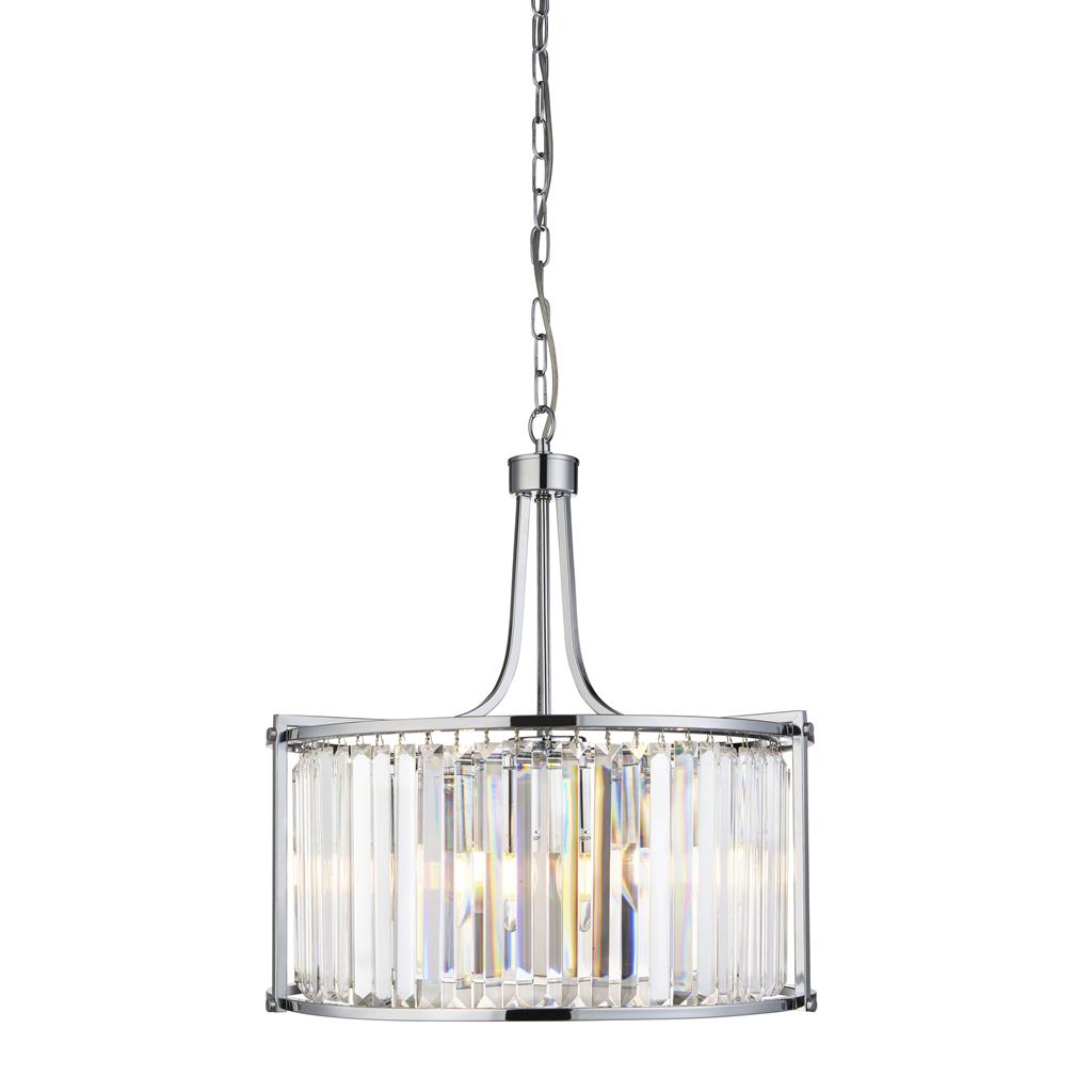 Searchlight Victoria 5Lt Drum Pendant, Chrome With Crystal Glass 8295-5Cc