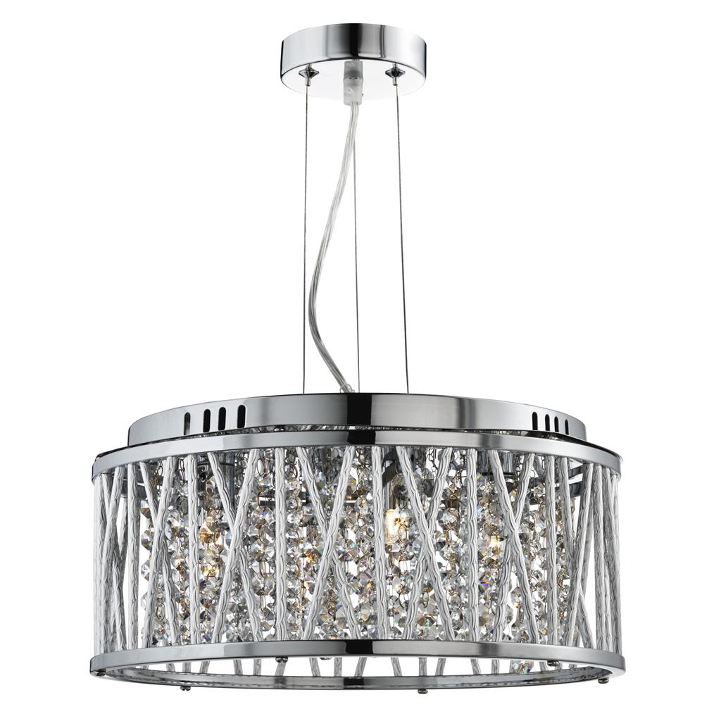 Searchlight Elise 4Lt Ceiling Flush/Pendant, Chrome, Clear Crystal Button Drops, Aluminium Tubes Trim 8334-4Cc