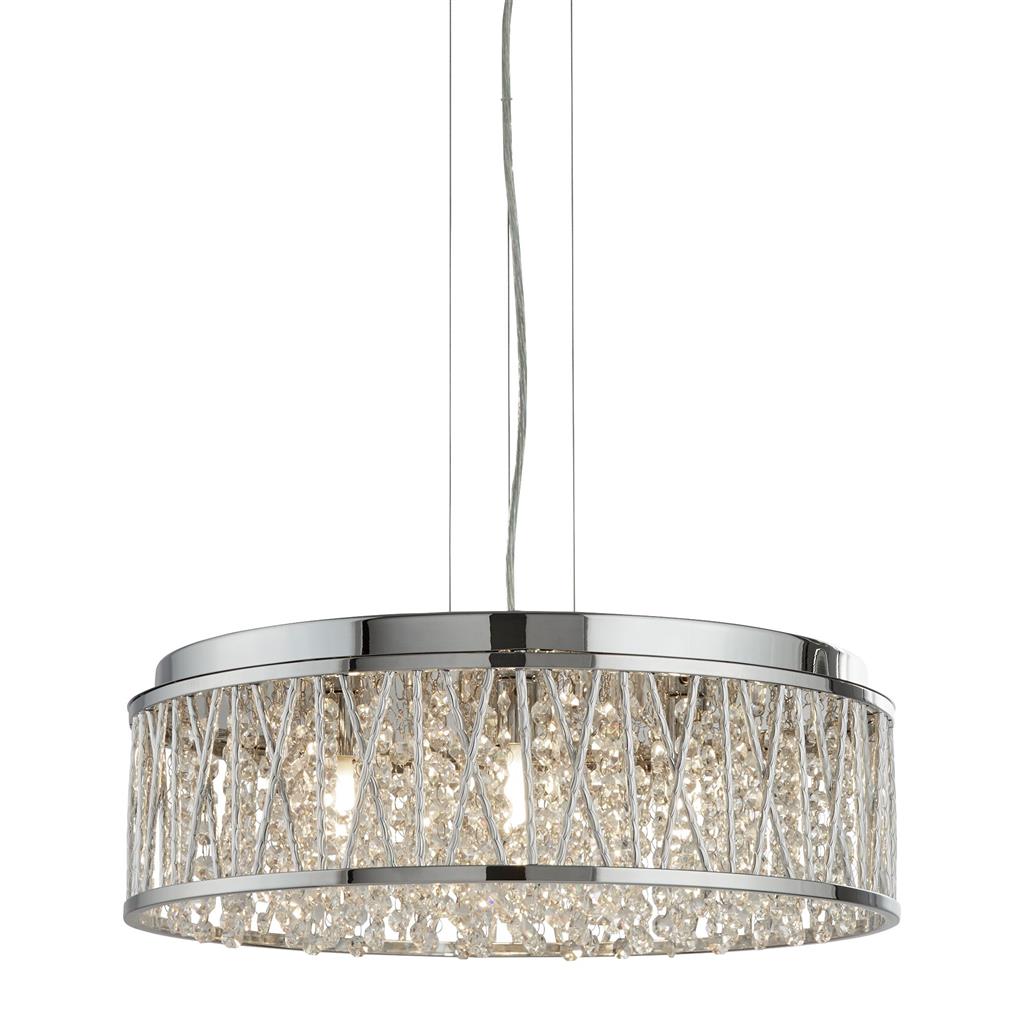 Searchlight Elise 7Lt Ceiling Flush/Pendant, Chrome, Clear Crystal Drops, Aluminium Tubes Trim 8337-7Cc