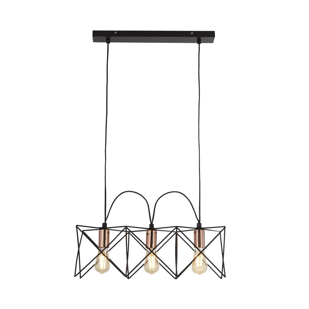 Searchlight Anthea 3Lt Black Frame Pendant With Copper Detail 8413-3Bk