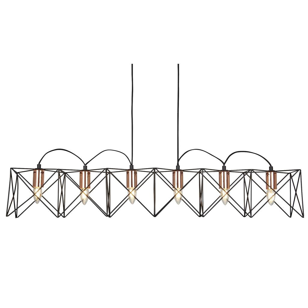 Searchlight Anthea 6Lt Black Frame Pendant With Copper Detail 8416-6Bk