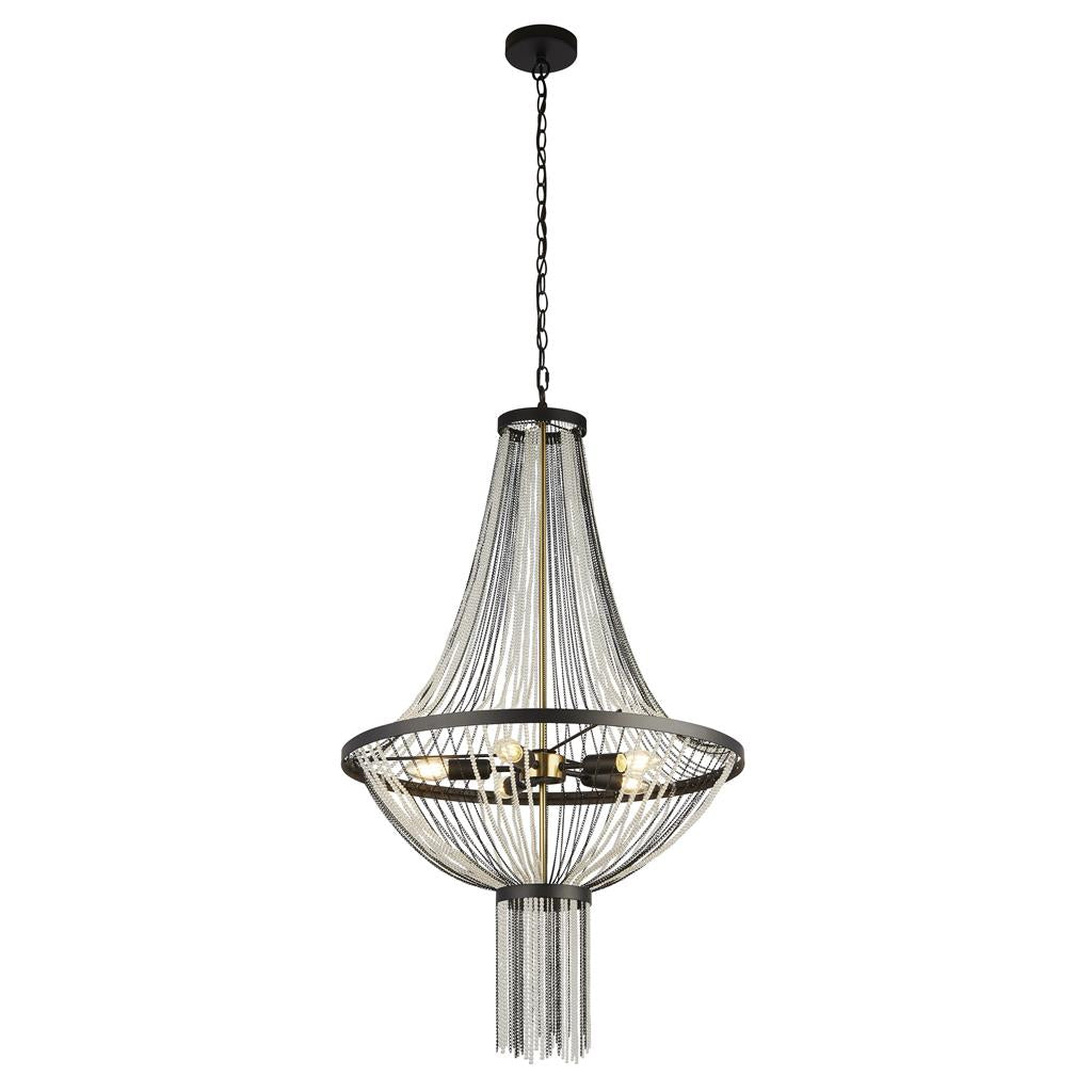 Searchlight Baguette 5Lt Pendant, Black With Satin Brass 86353-5Bk