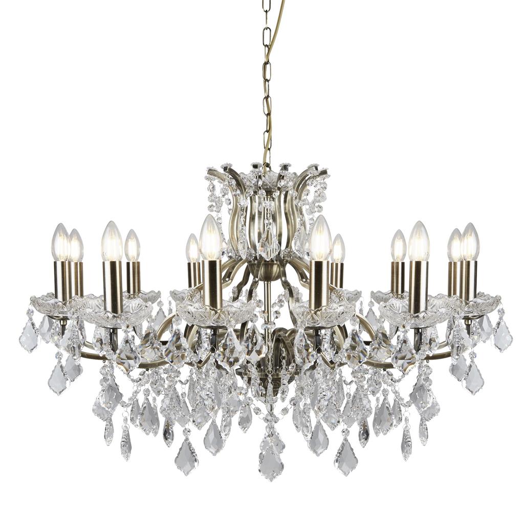 Searchlight Paris 12Lt Chandelier, Clear Crystal Drops & Trim, Antique Brass 87312-12Ab