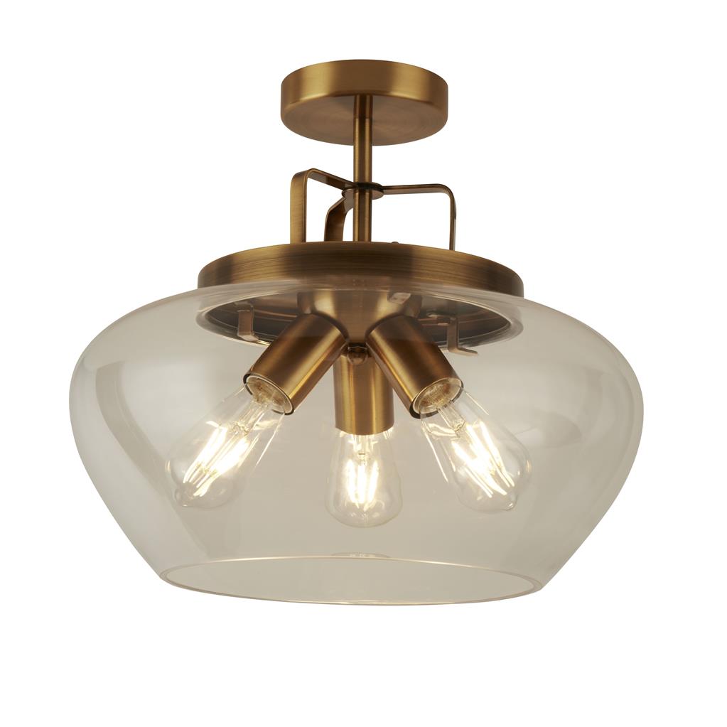 Searchlight Boule 3Lt Semi Flush, Bronze/Clear 8973-3Bz