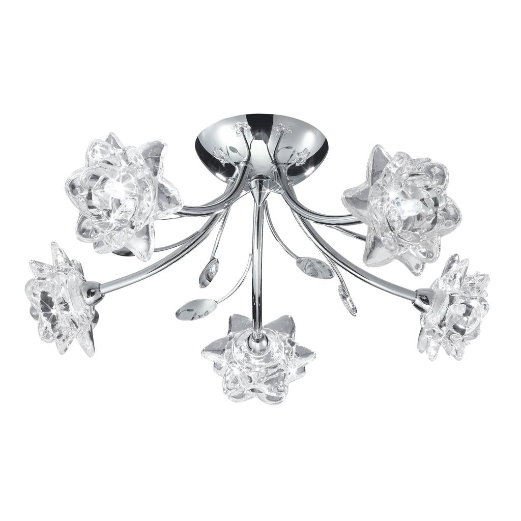 Searchlight Bellis - 5Lt Ceiling Semi-Flush, Chrome, Clear Flower Glass 9285-5Cc