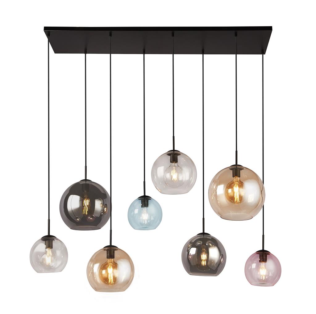 Searchlight Mardi Gras Ii 8Lt Bar Pendant Matt Black With Multi Colour Glass Shades 94002-8Bk