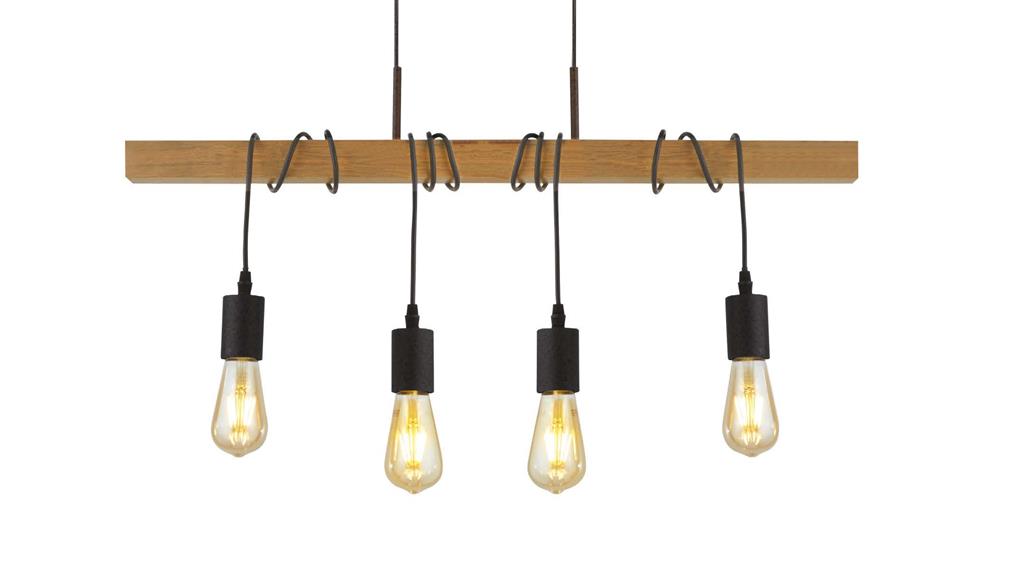 Searchlight Woody 4Lt Pendant, Black And Ash Wood 95041-4Br