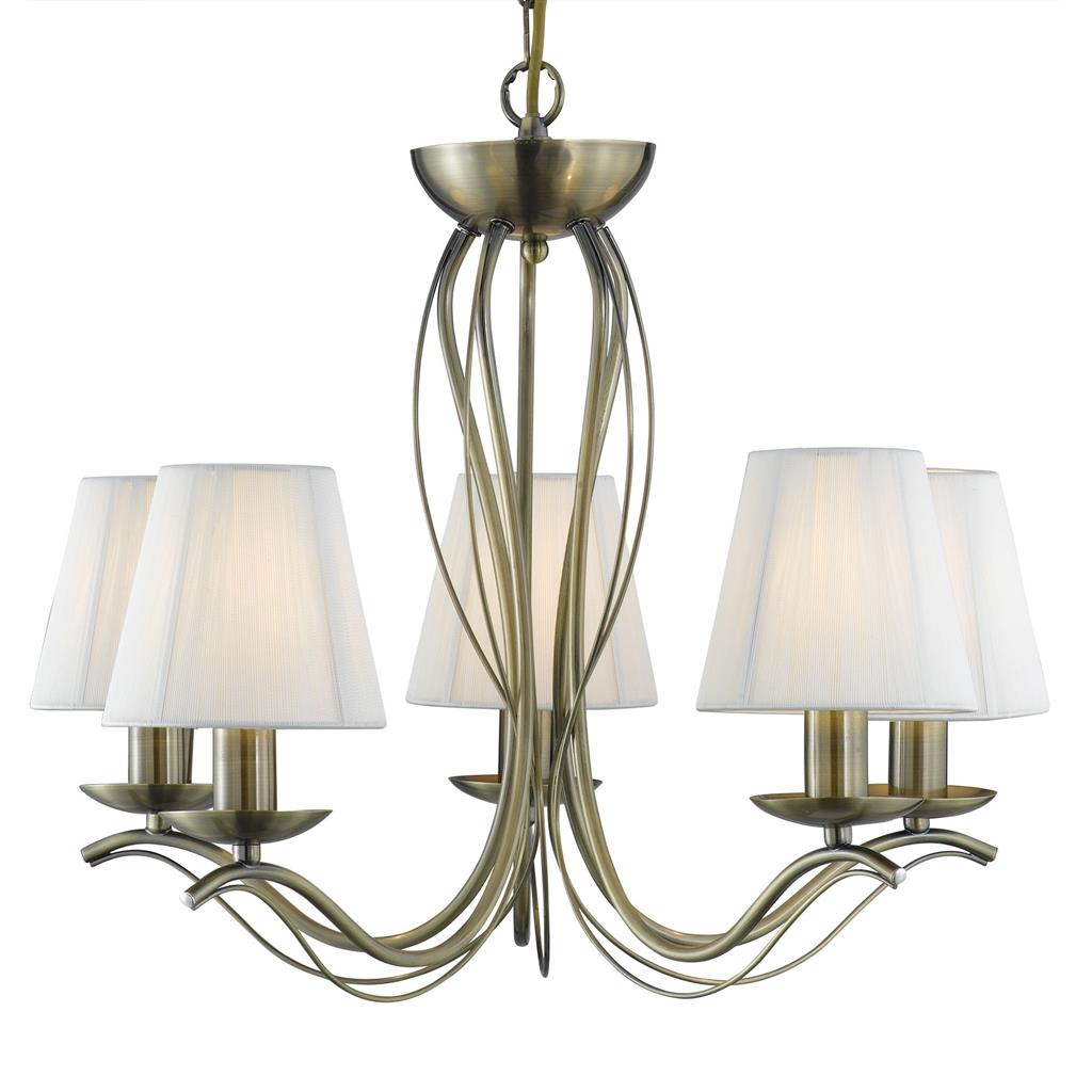 Searchlight Andretti - 5Lt Ceiling, Antique Brass, Cream String Shades 9825-5Ab