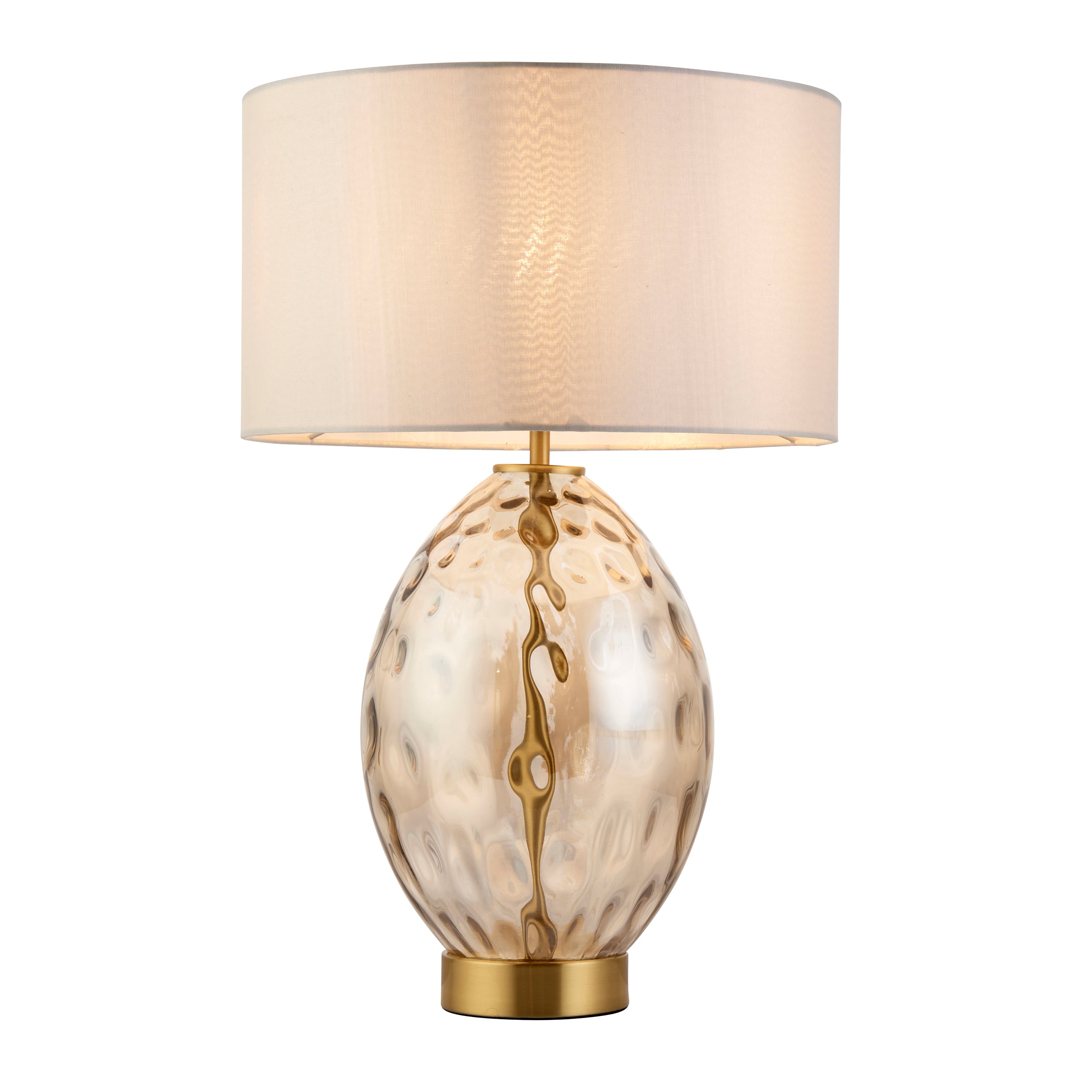 Lightologist Champagne lustre glass, satin brass plate with vintage white fabric Base & shade Table Light WIN13101150