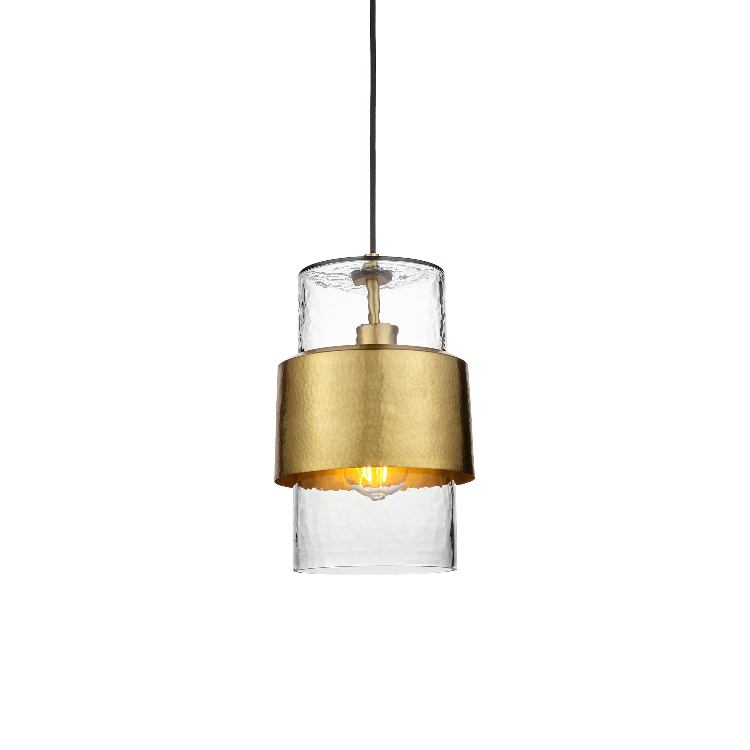 Lightologist Hammered brass plate & textured clear glass Single Pendant Light WIN13106718