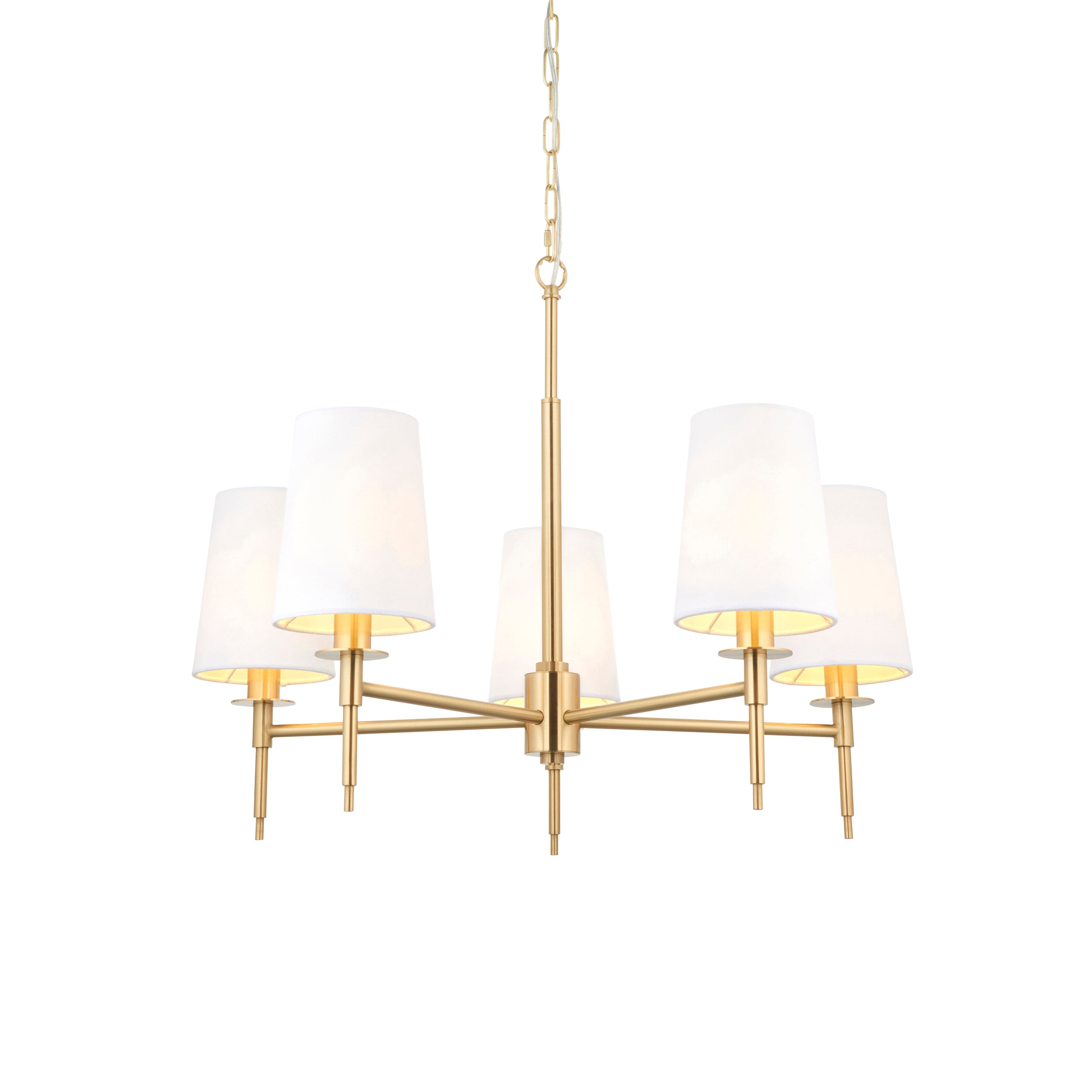 Lightologist Satin brass plate & vintage white fabric Multi arm shade Pendant Light WIN1399458