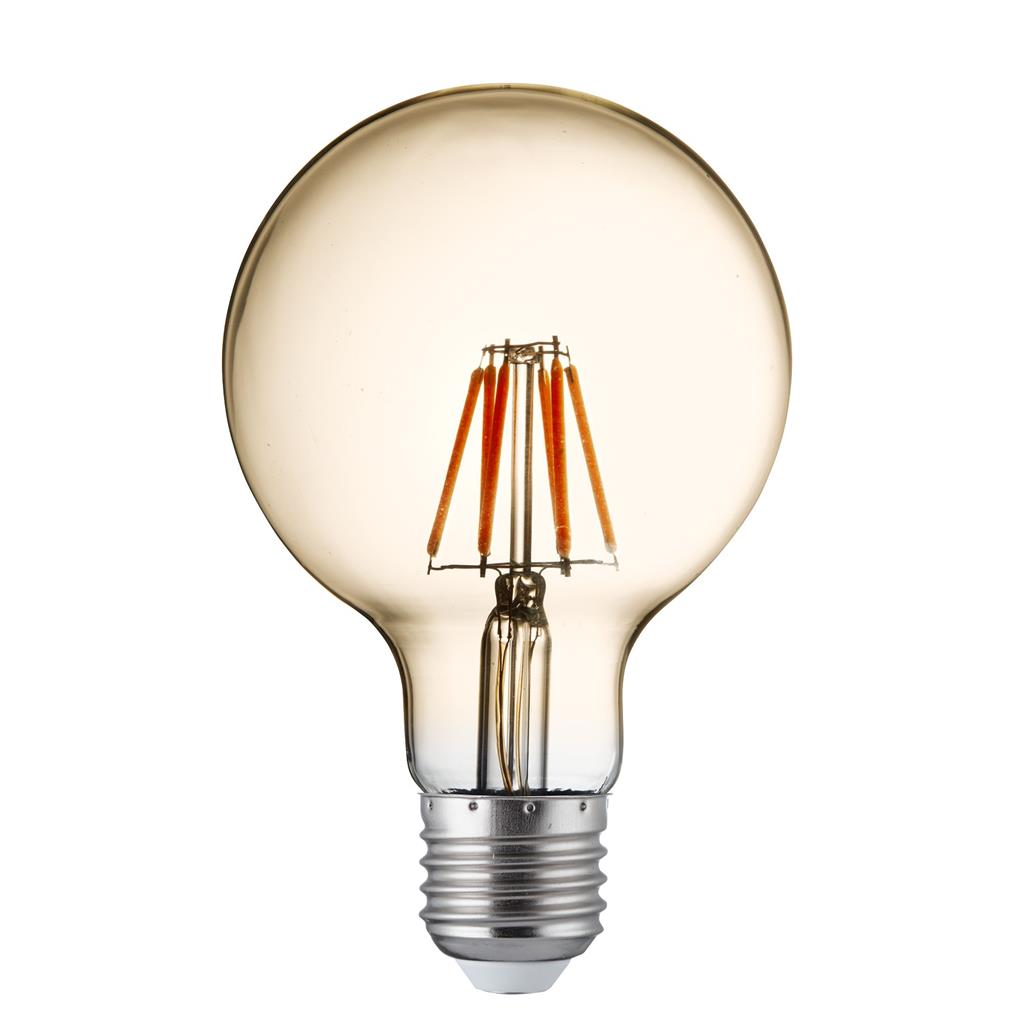 Searchlight Pack 5 Led Lamps - Dimmable Led Filament Globe (95Mm) Amber Glass, E27 6W, 600Lm 2700K Pl3227-6Ww
