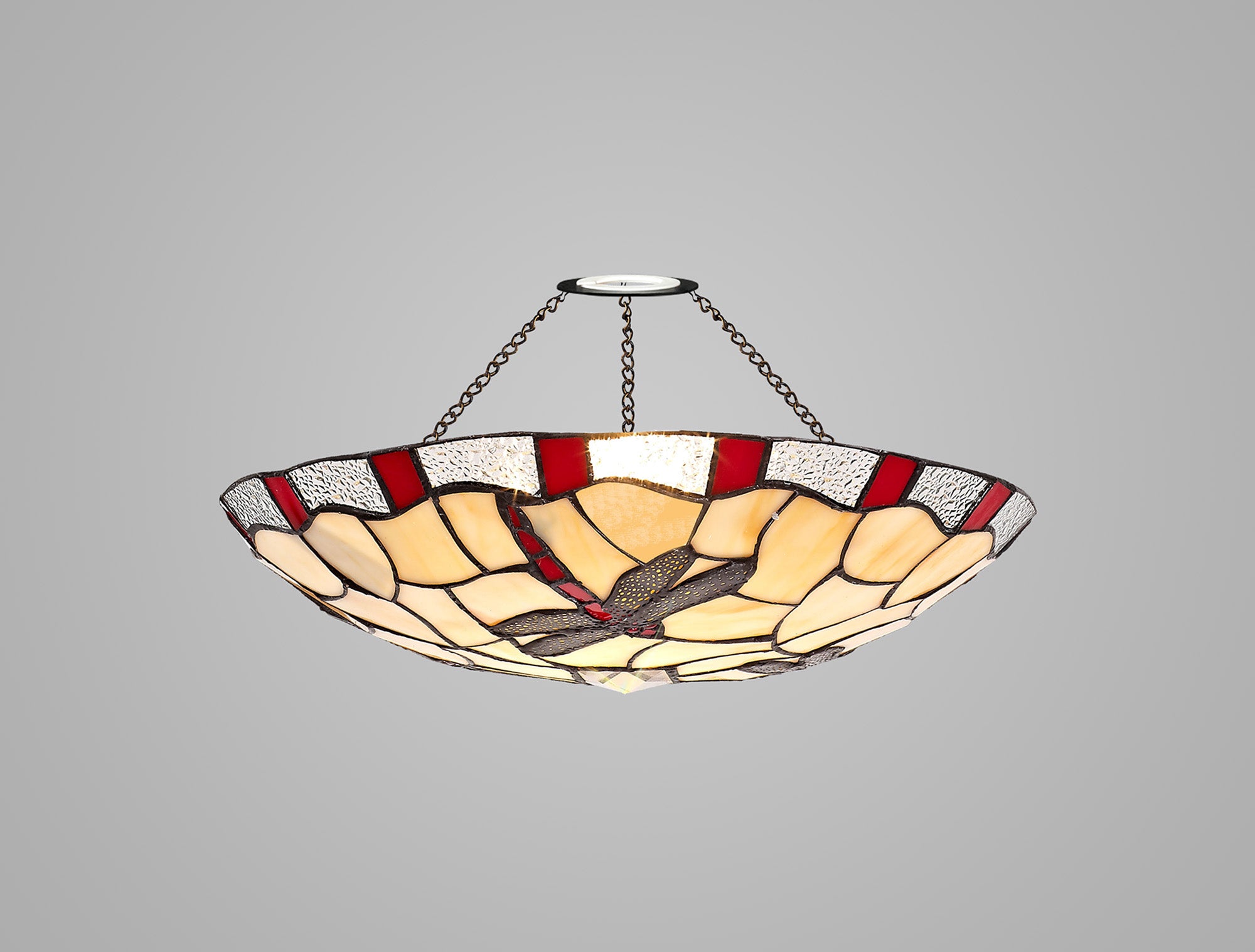 Adena 35cm Tiffany Non-electric Uplighter Shade, Red/Crealm/Clear Crystal