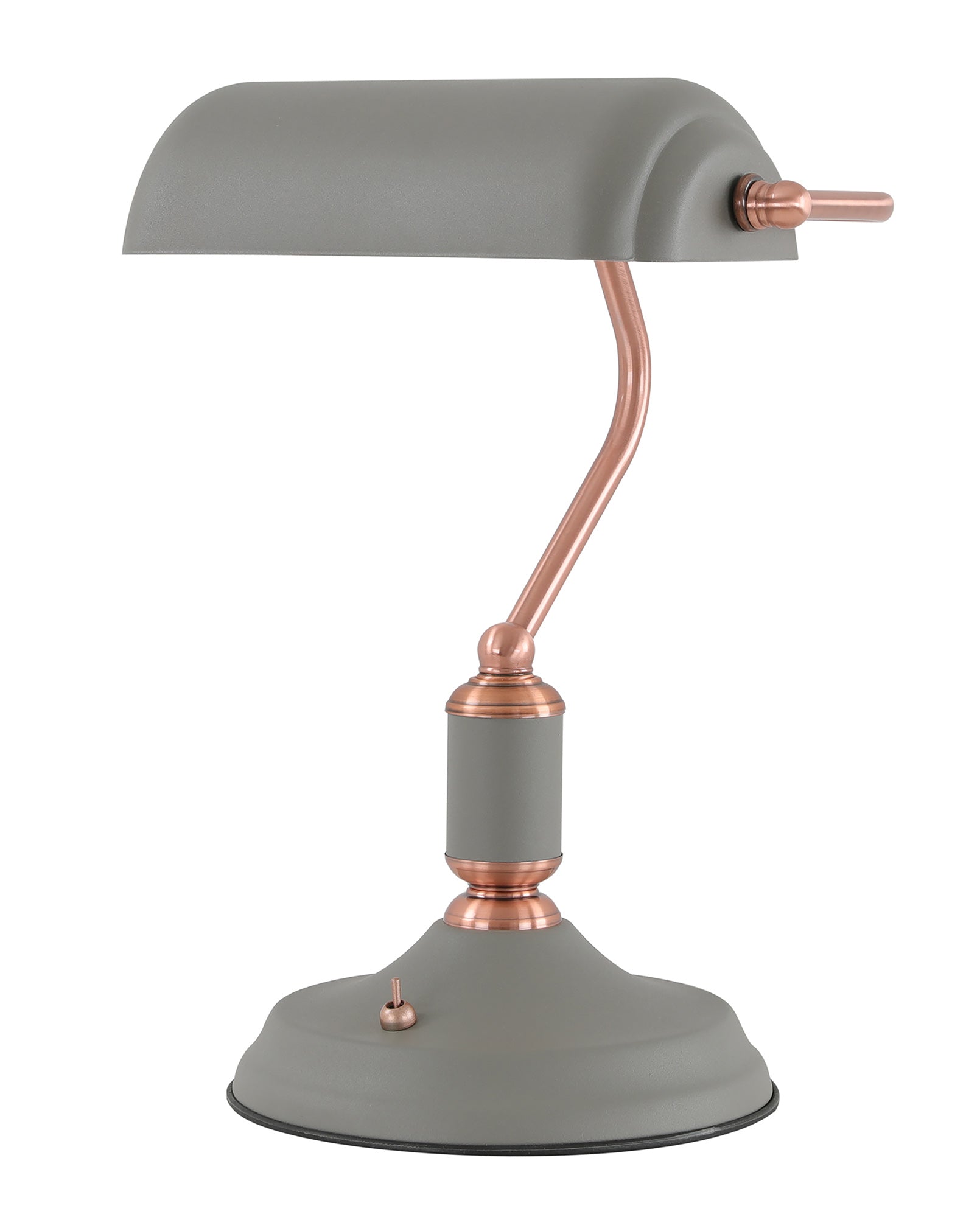 Banker Table Lamp 1 Light With Toggle Switch, Sand Grey/Copper