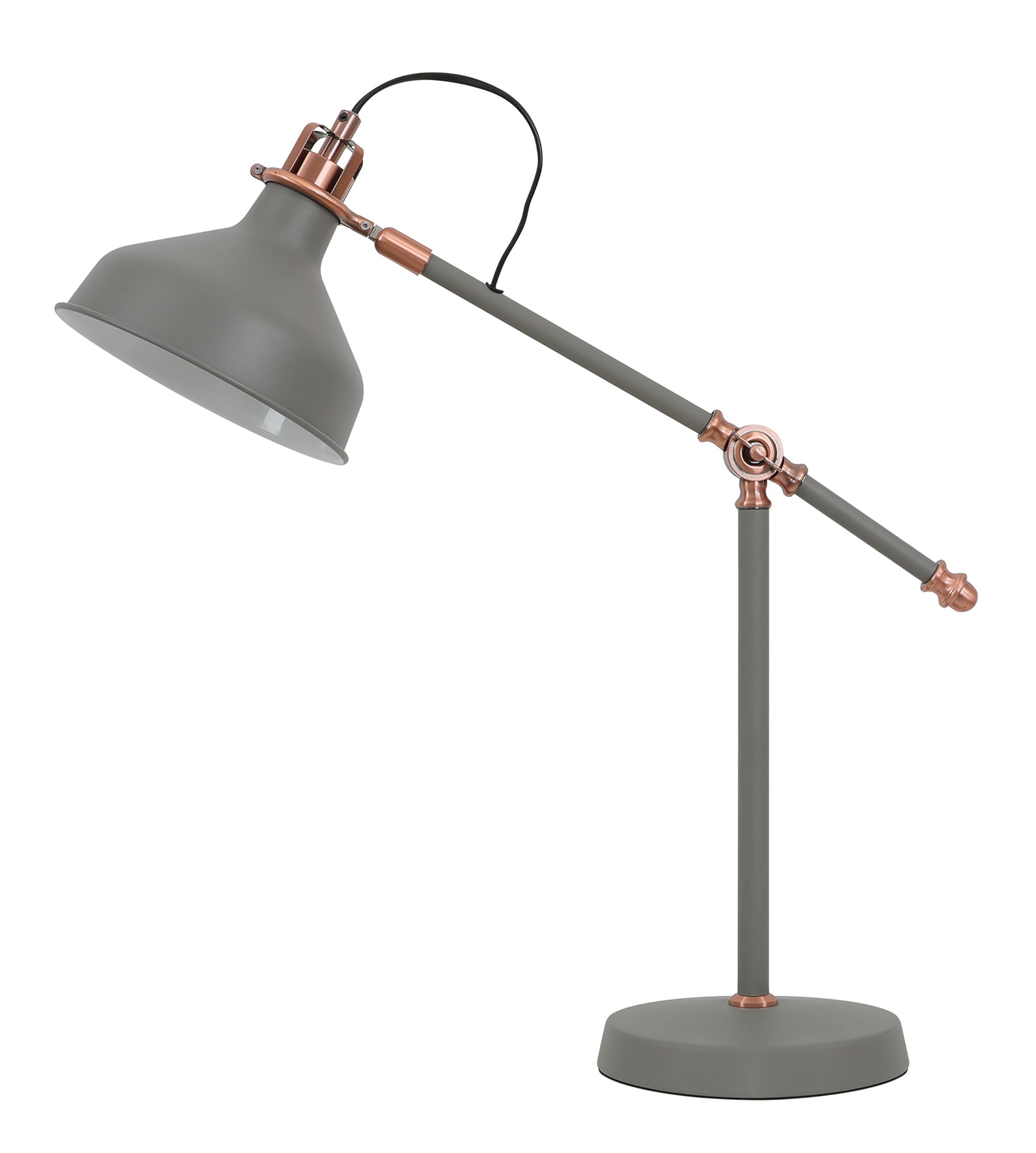 Banker Adjustable Table Lamp, 1 x E27, Sand Grey/Copper/White