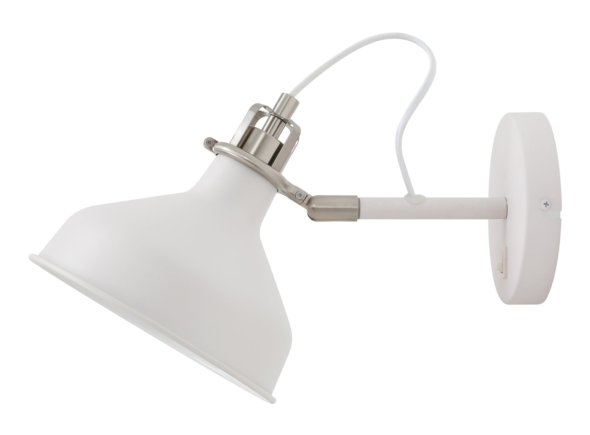 Banker Adjustable Wall Lamp Switched, 1 x E27, Sand White/Satin Nickel/White