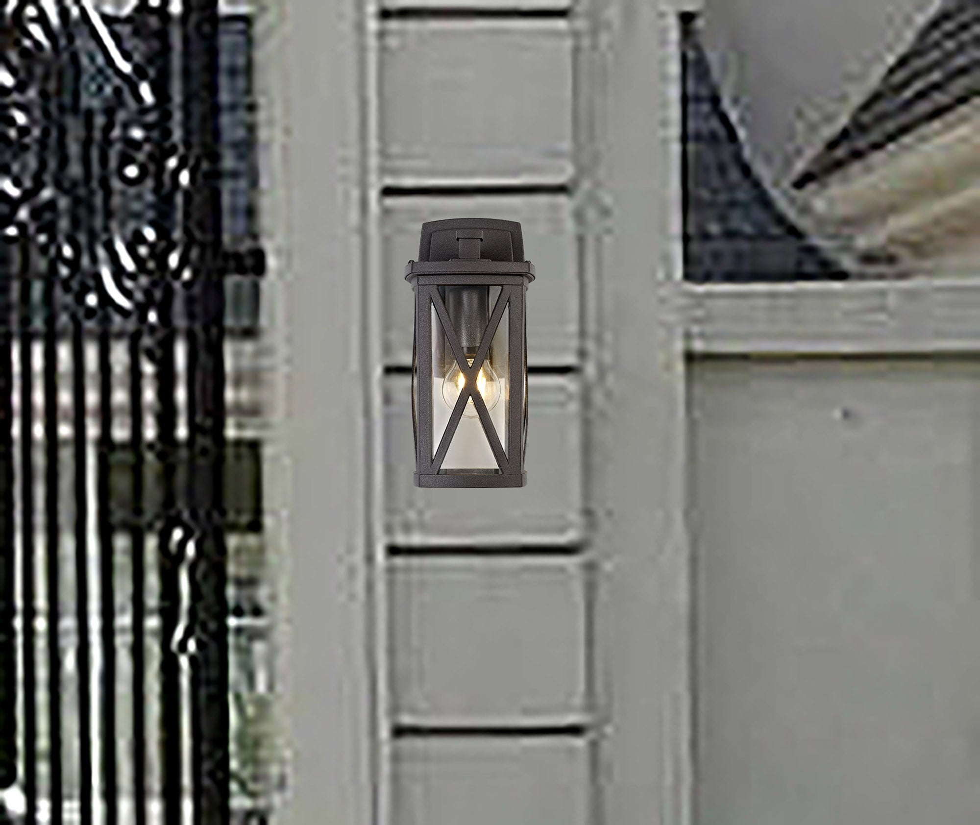 Berne Down Criss Cross Wall Lamp, 1 x E27, IP54, Anthracite/Clear Glass, 2yrs Warranty