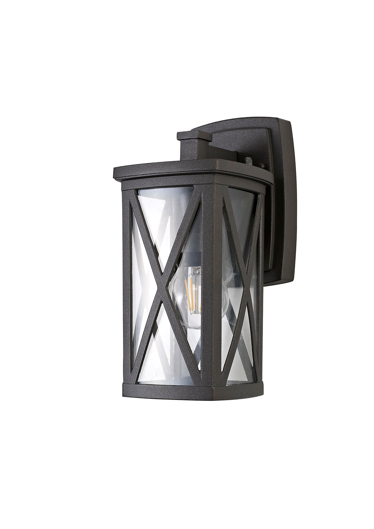 Berne Down Criss Cross Wall Lamp, 1 x E27, IP54, Anthracite/Clear Glass, 2yrs Warranty