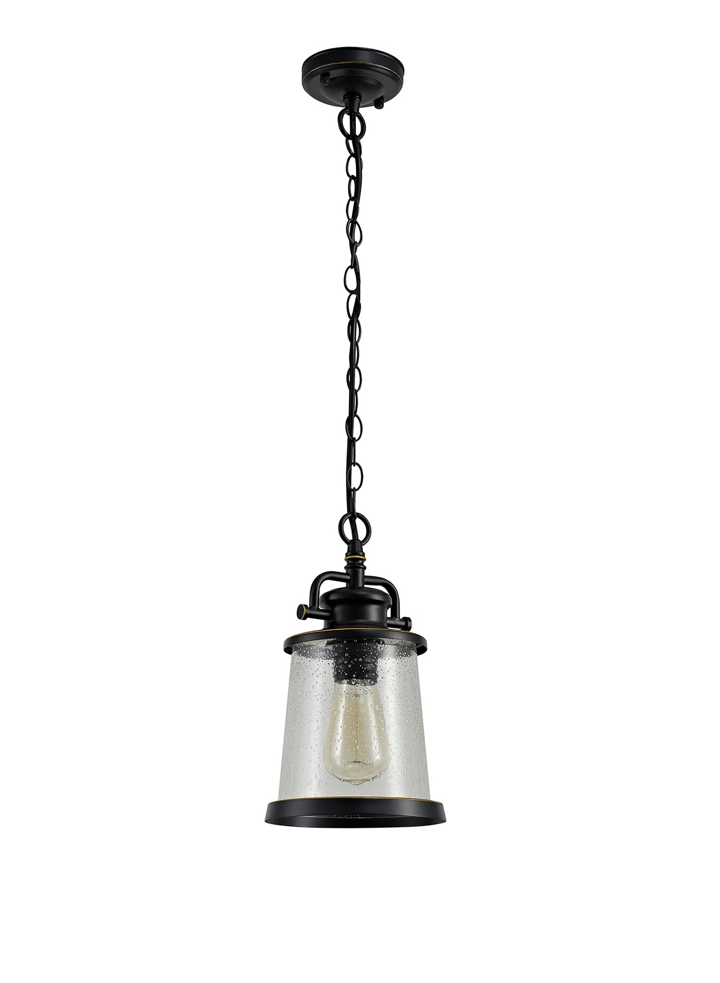 Lightologist Blenheim Outdoor Pendant Black/Gold With Seeded Clear Glass IP54
