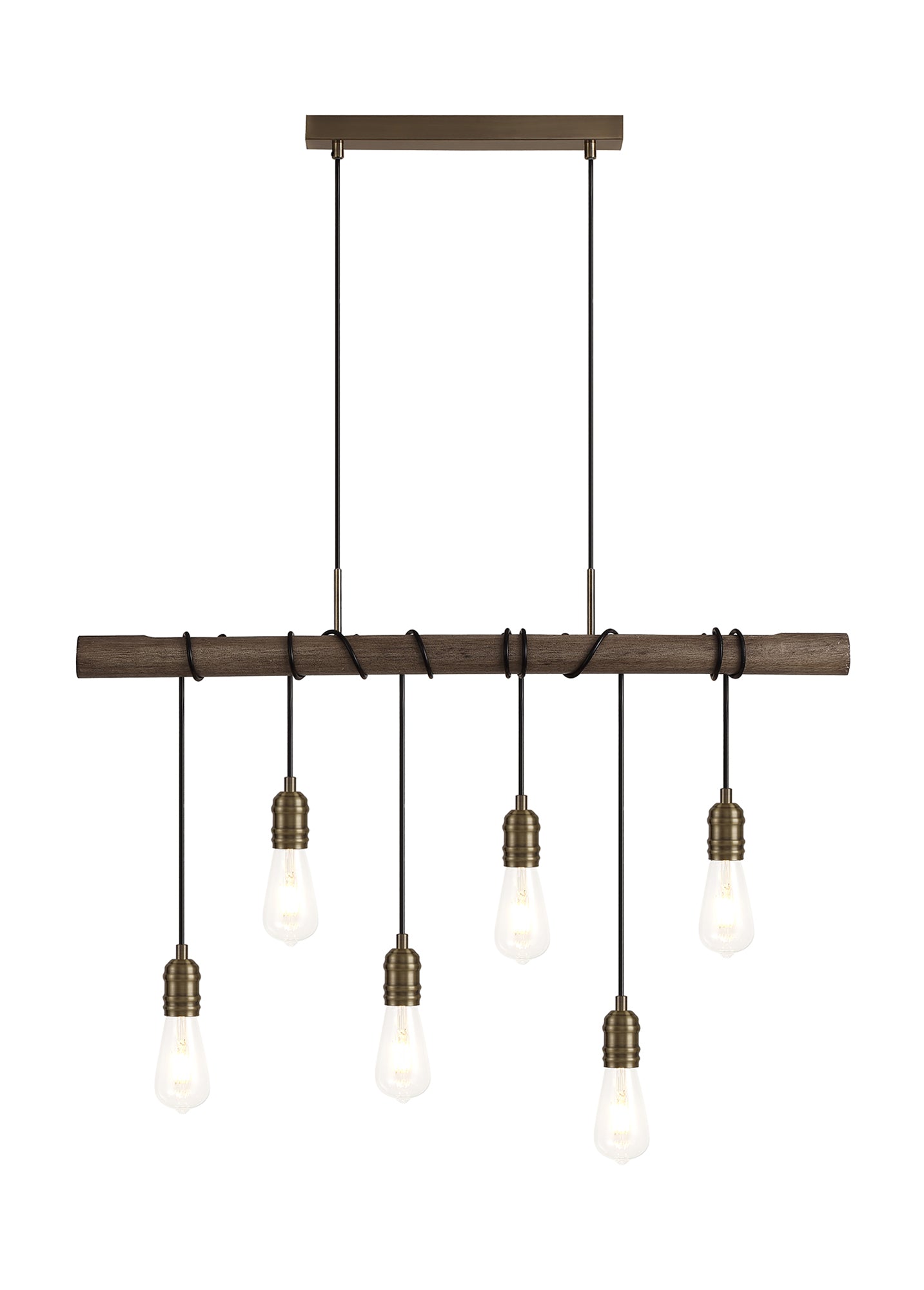 Bohar Pendant, 6 x E27, Medium Oak/Antique Brass
