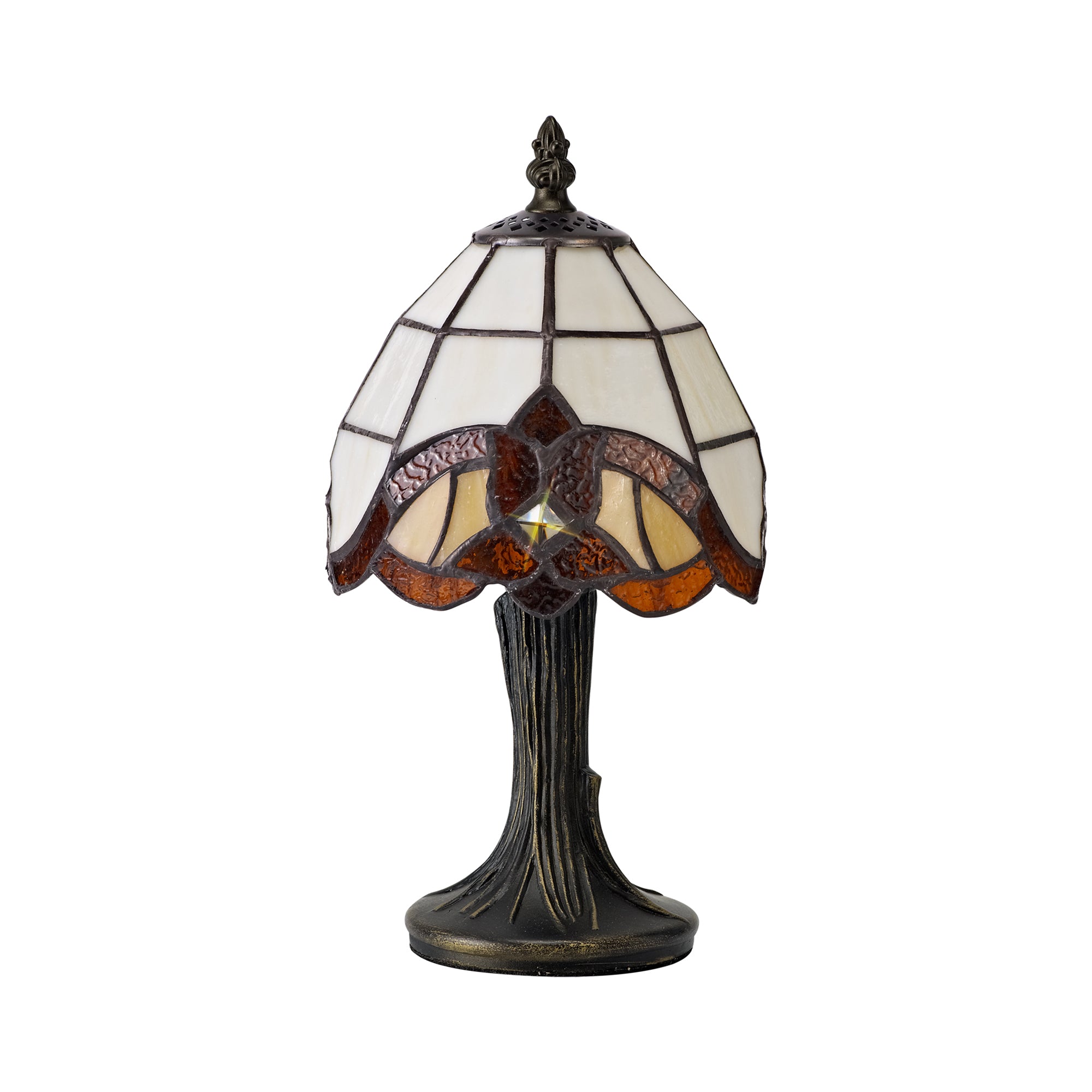 Chale Tiffany Table Lamp, 1 x E14, Crealm/Amber/Clear Crystal Shade