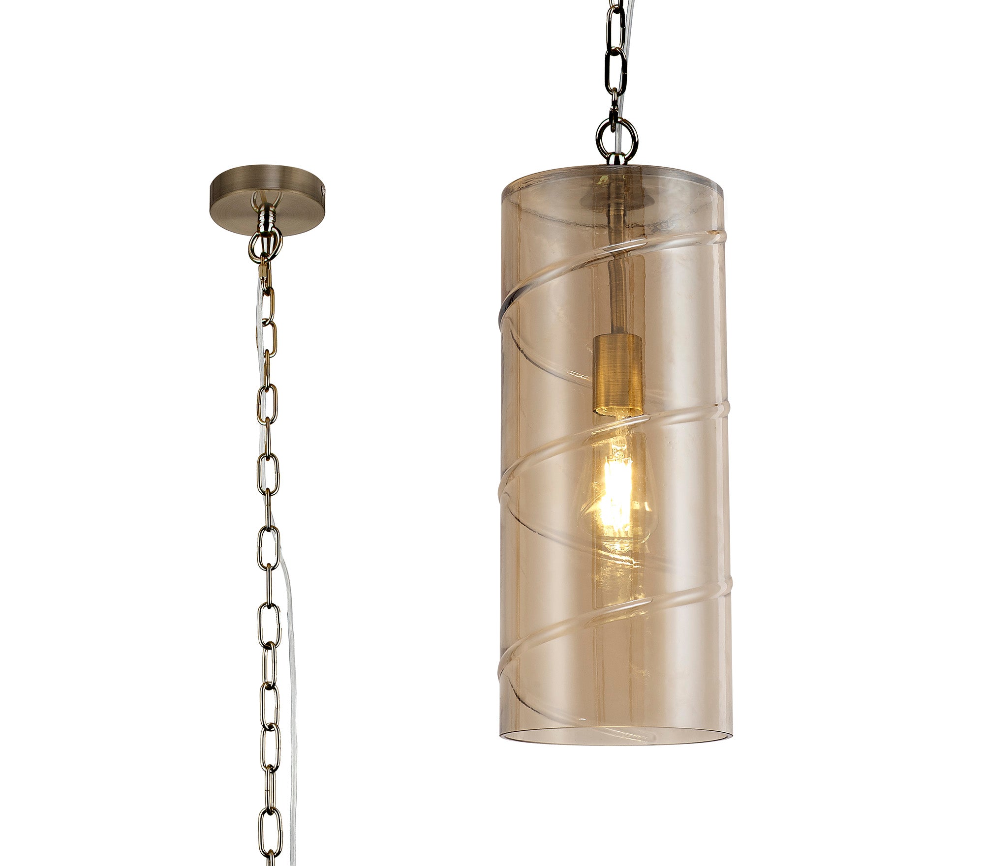 Cylvie Pendant, 1 Light E27, Antique Brass/Amber