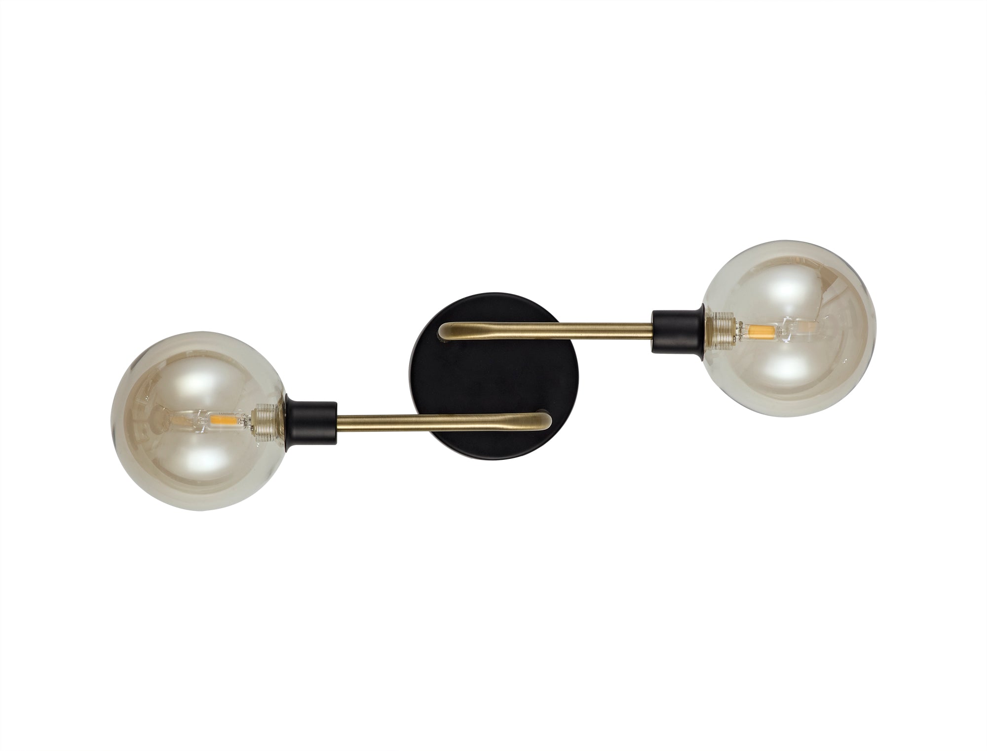 Denon Wall Lamp, 2 Light G9, Matt Black/Antique Brass/Cognac Glass