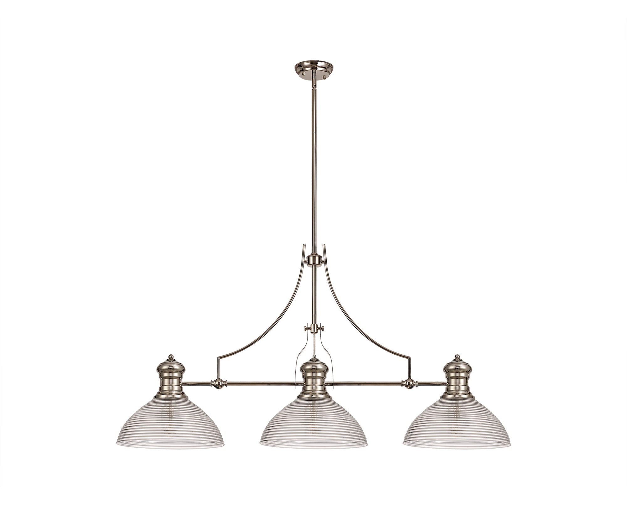 Docker 3 Light Linear Pendant E27 With 33.5cm Prismatic Glass Shade, Polished Nickel, Clear LOK103743