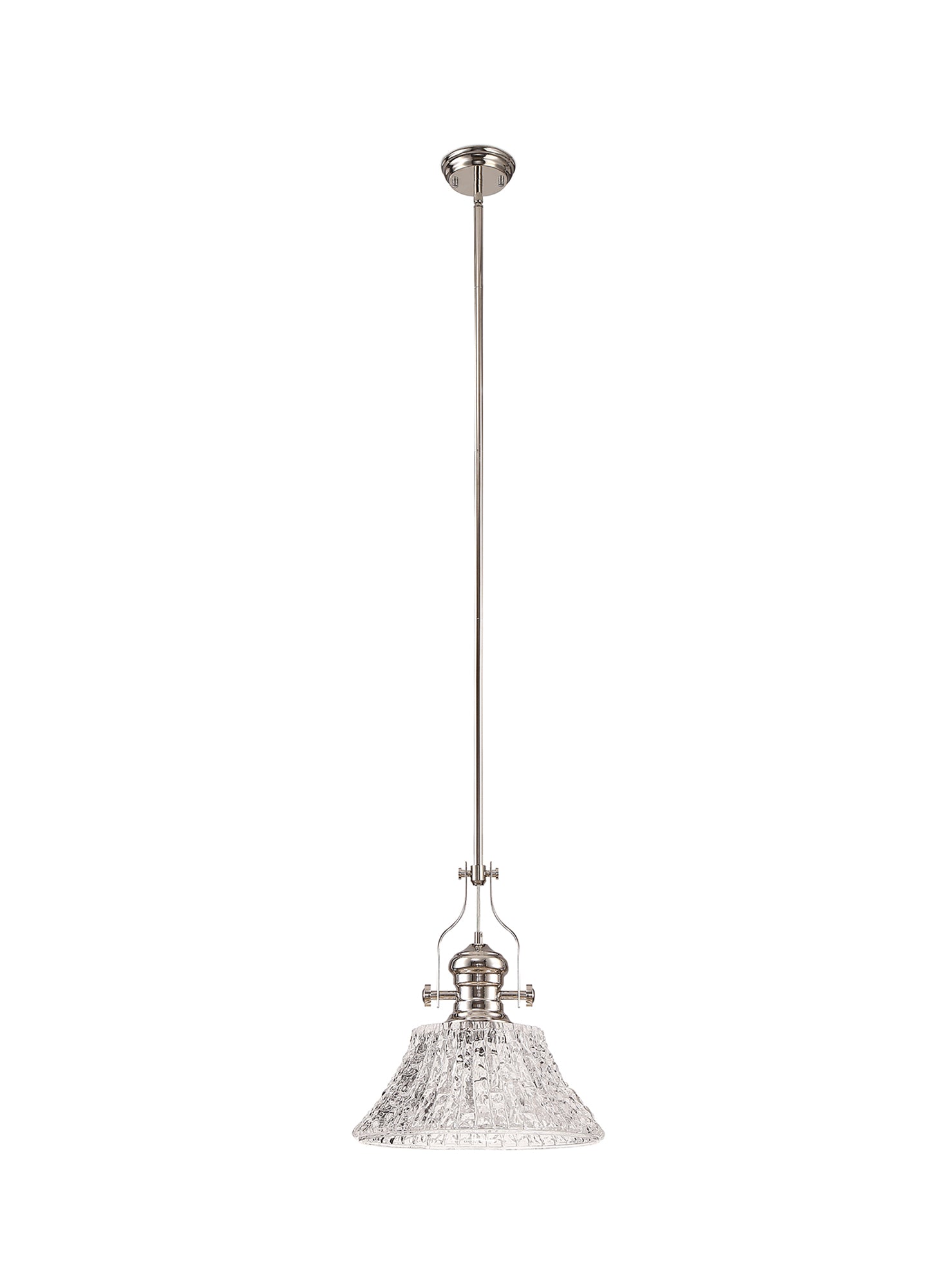 Docker Pendant With 38cm Patterned Round Shade, 1 x E27, Polished Nickel/Clear Glass LOK104653