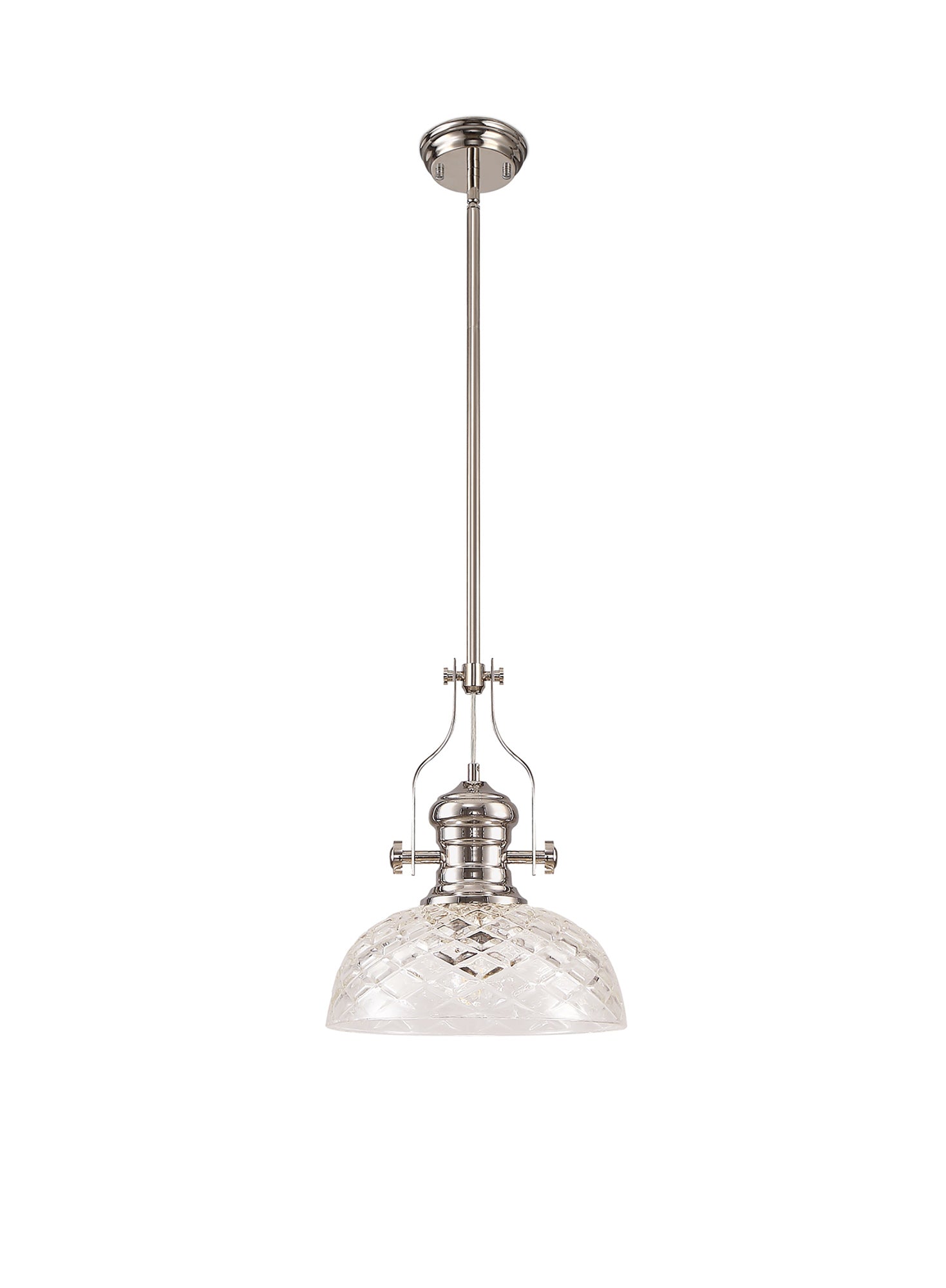 Docker Pendant With 30cm Flat Round Patterned Shade, 1 x E27, Polished Nickel/Clear Glass LOK104663
