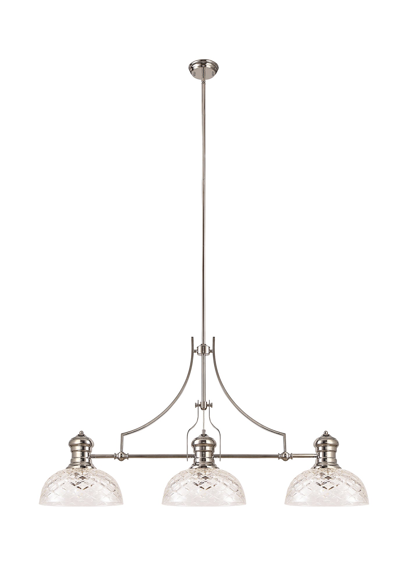 Docker Linear Pendant With 30cm Flat Round Patterned Shade, 3 x E27, Polished Nickel/Clear Glass LOK104833