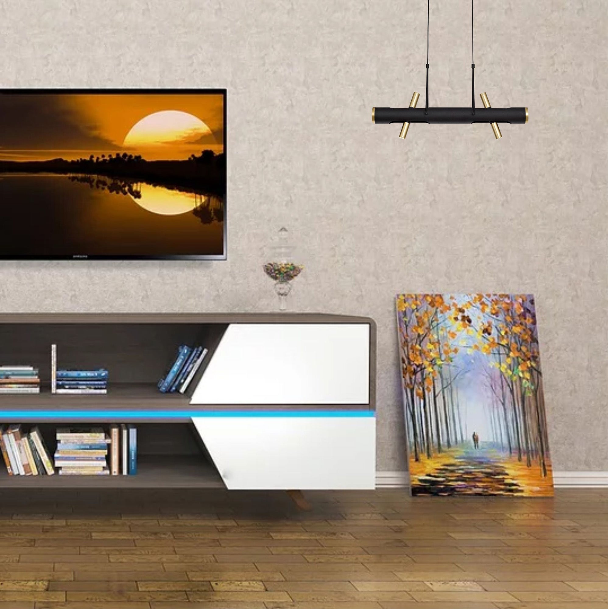 Focus Linear Pendant , 4 x 2W LED, 3000K, 1120lm, Sand Black, Gold, 3yrs Warranty