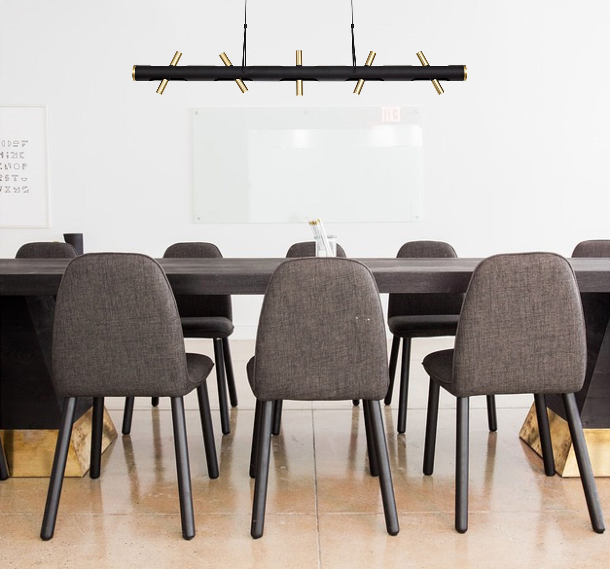 Focus Linear Pendant , 10 x 2W LED, 3000K, 2800lm, Sand Black, Gold, 3yrs Warranty